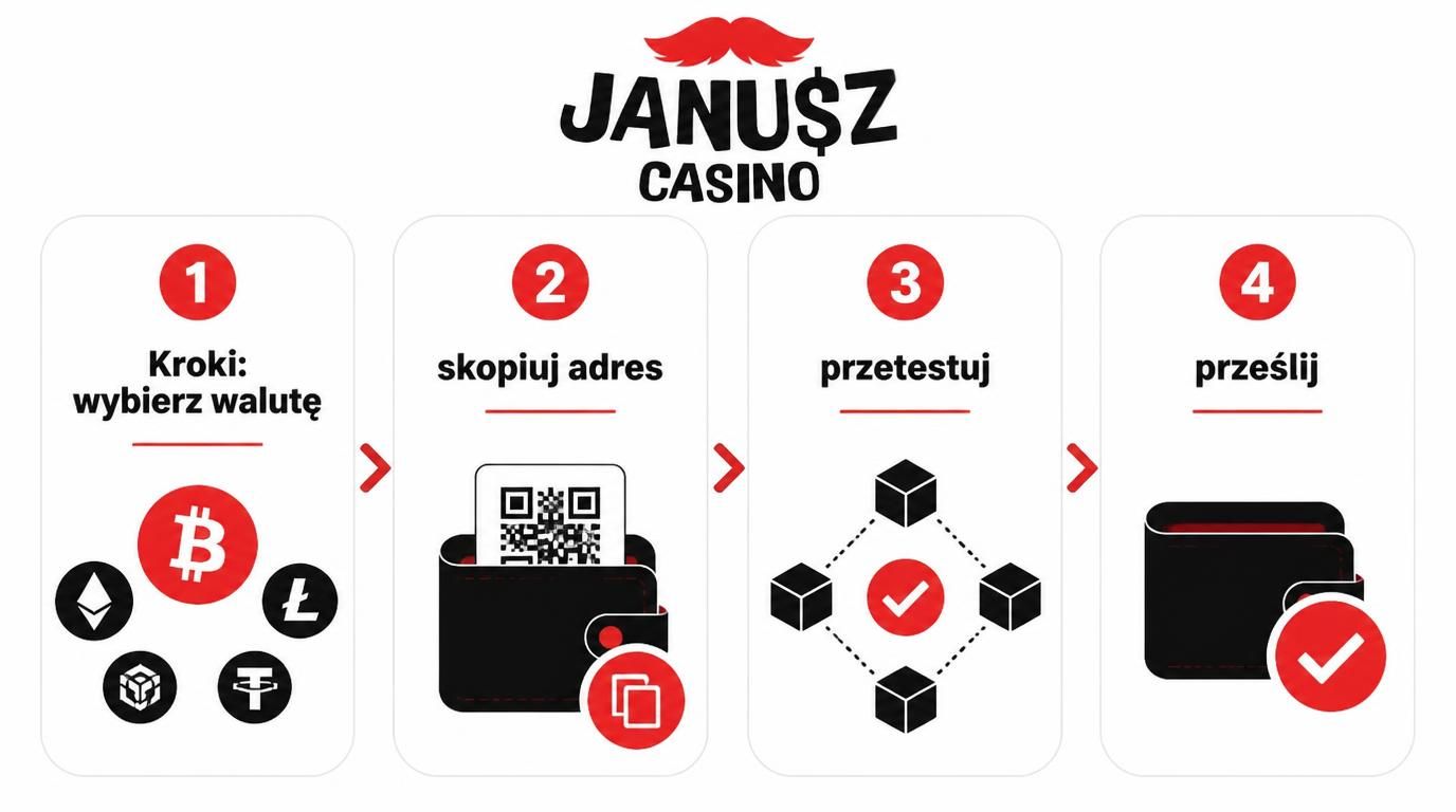 Schemat bezpiecznej wpłaty kryptowalutą w Janusz Casino