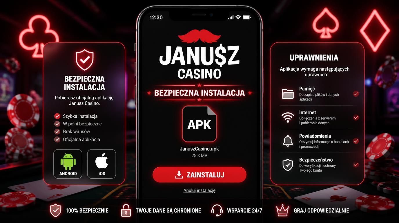 Telefon z instalacją aplikacji kasyna, informacja o uprawnieniach
